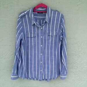 Karl Lagerfeld Paris Women's XL Blue Striped Button-Up Shirt